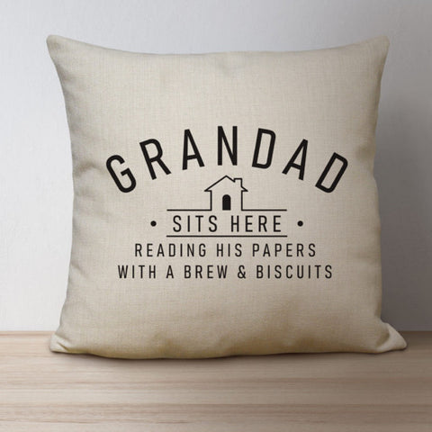 Personalised Sits Here Linen Cushion