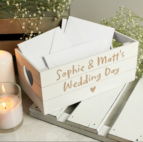 Personalised Free Text Heart White Wooden Crate