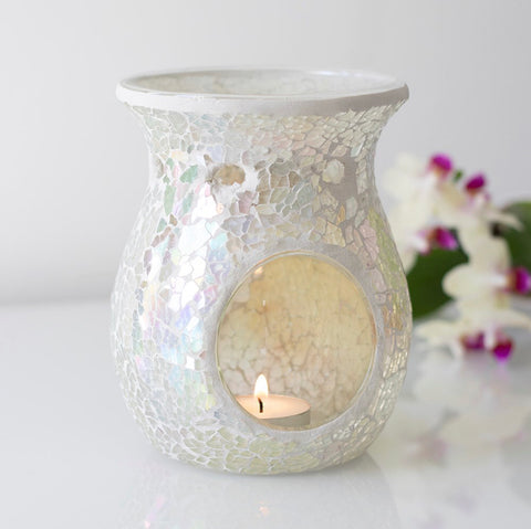 Large White Iridescent Crackle Oil Burner