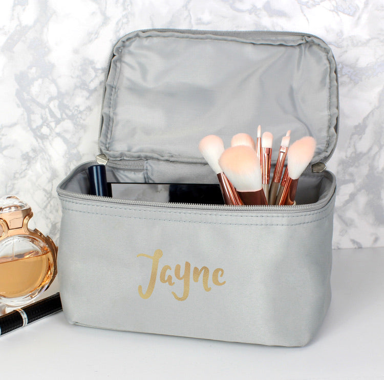 Personalised Gold Name Grey Vanity Bag