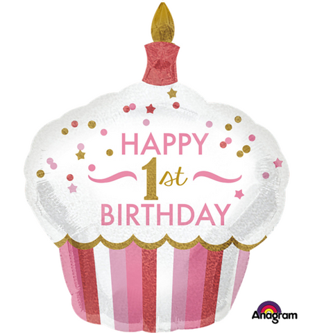 1st Birthday Girl Cupcake Supershape Balloon