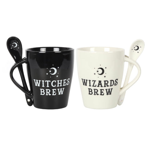 Witch And Wizard Couple Mug And Spoon Set