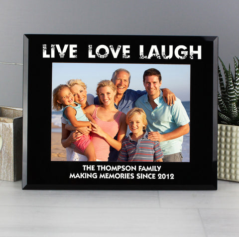 Personalised Live Love Laugh Black Glass 7x5 Photo Frame