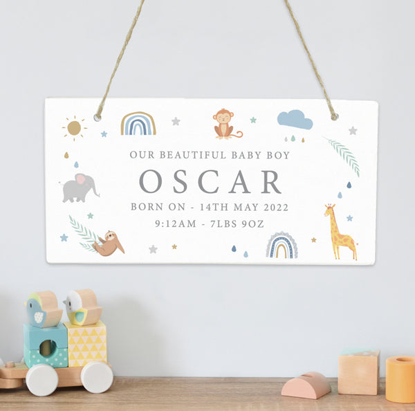 Personalised Safari Animals Wooden Sign