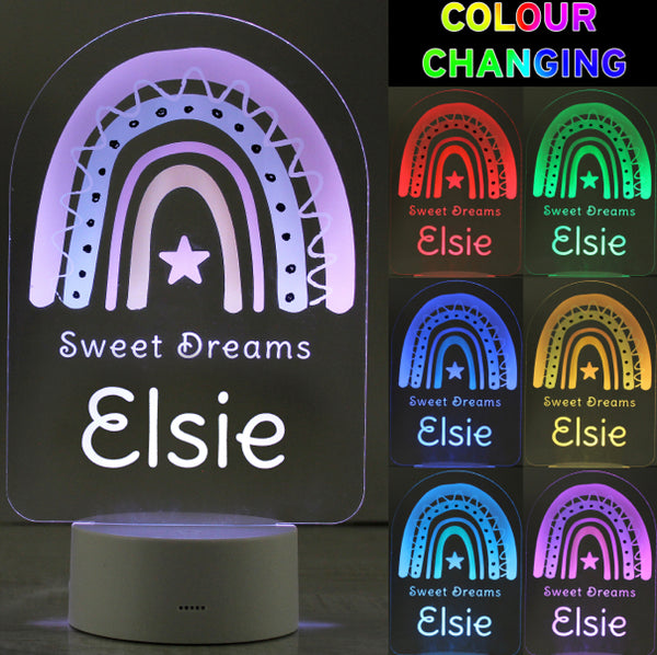 Personalised Pink Rainbow LED Colour Changing Night Light