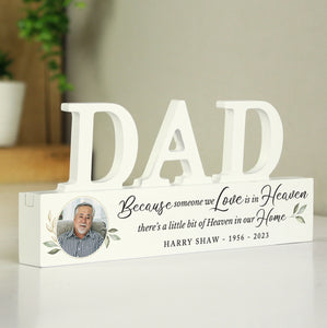 Personalised Botanical Memorial Photo Upload Wooden Dad Ornament