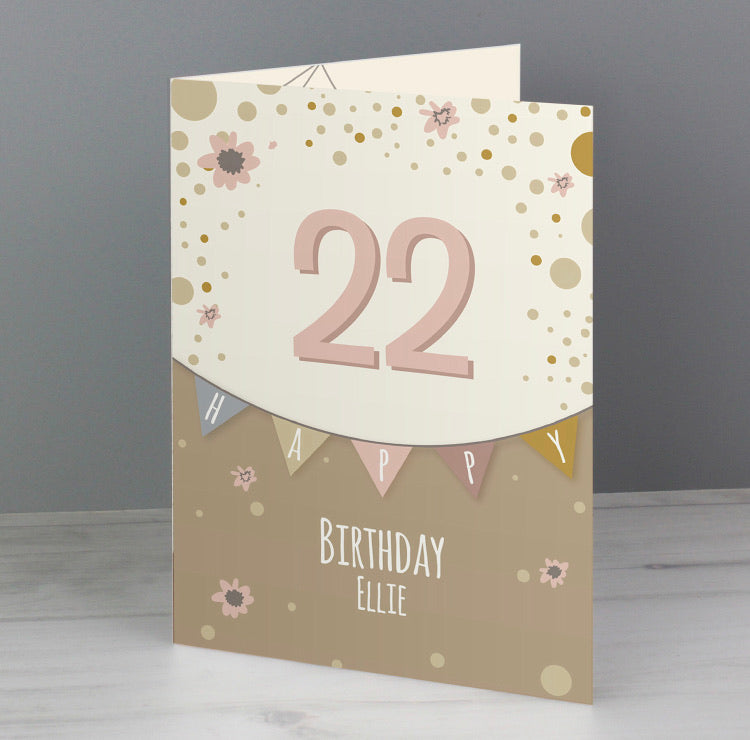 Personalised Rose Gold Bunting Card