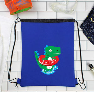 Personalised Dinosaur Blue Swim Bag