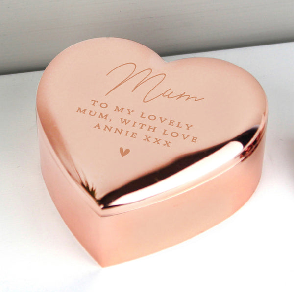 Personalised Free Text Rose Gold Heart Trinket Box