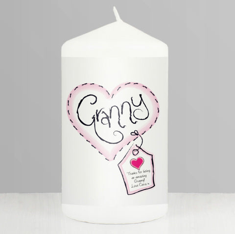 Personalised Granny Heart Stitch Pillar Candle