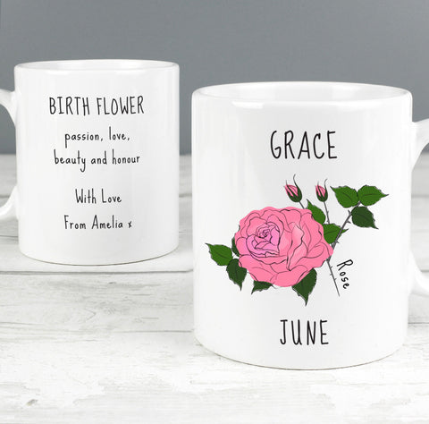 Personalised June Birth Flower - Rose Mug