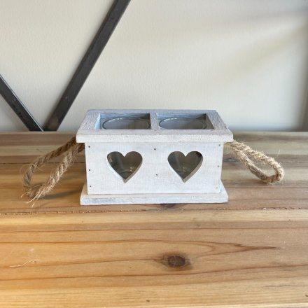 Wooden Double Candle Holder - White