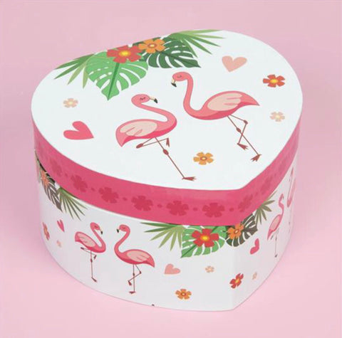 Flamingo Print Heart Shaped Jewellery Box