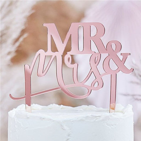 Rose Gold Acrylic Mr and Mrs Cake Topper