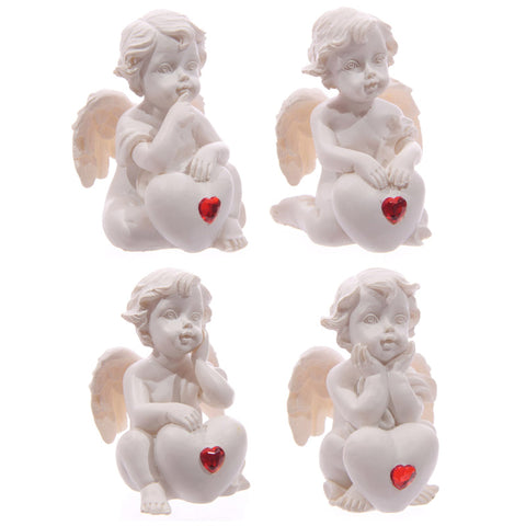 Cute Seated Love Cherub with Red Heart Gem