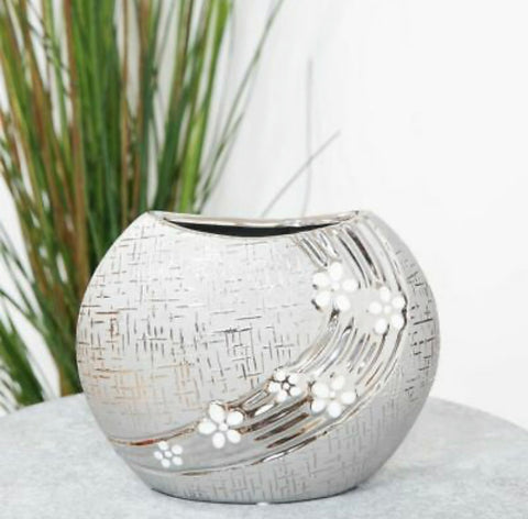 White Flower Silver Ceramic Vase