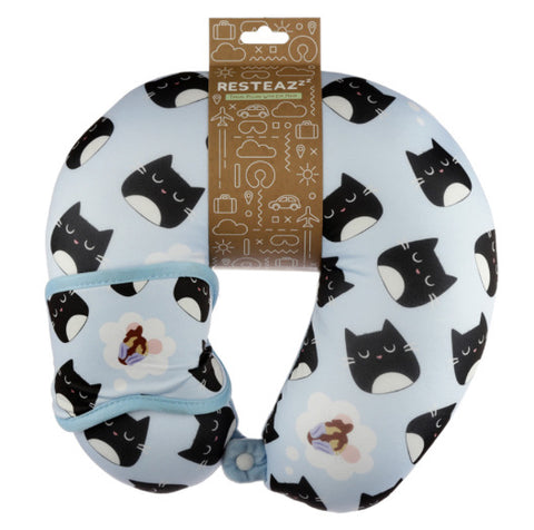 Feline Fine Cat Relaxeazzz Travel Pillow & Eye Mask Set