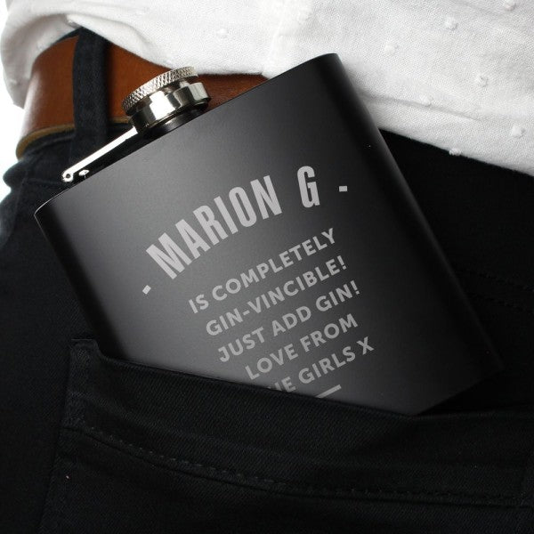 Personalised Any Message Black Hip Flask