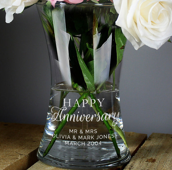 Personalised 'Happy Anniversary' Glass Vase