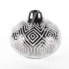 Silver & White Round Geometric Vase