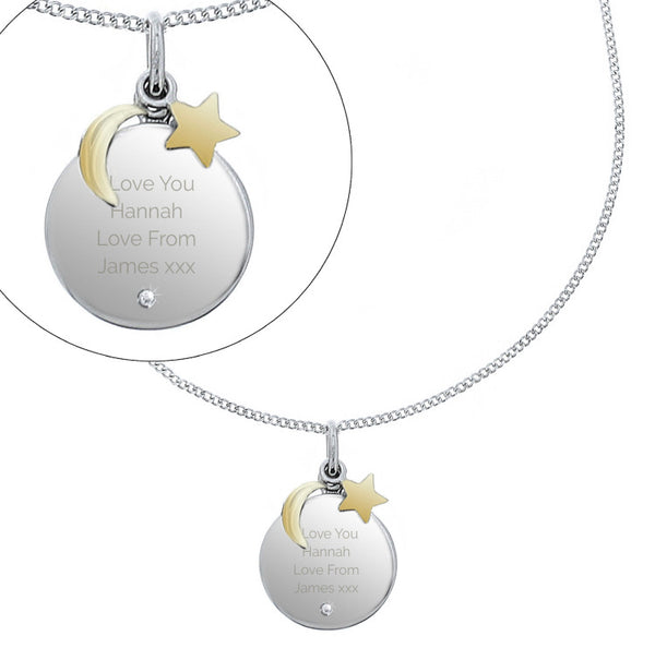 Personalised Moon & Stars Sterling Silver Necklace