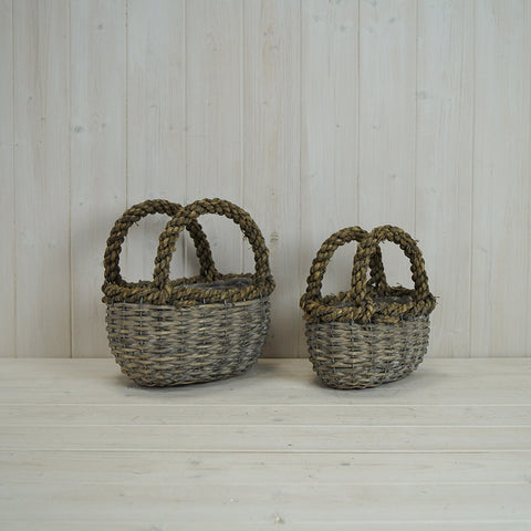 Set Of 2 Retangle Grey Baskets With Chunky Handles