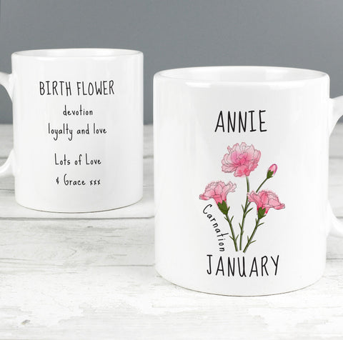 Personalised January Birth Flower - Carnation Mug