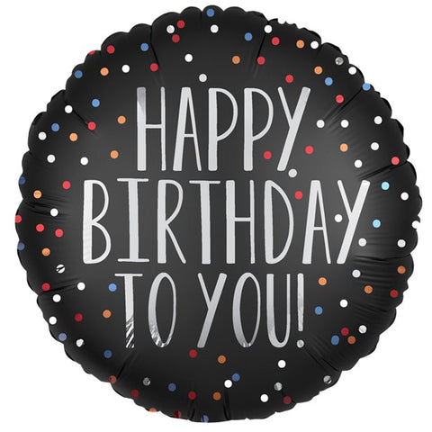 Black Satin Dots Happy Birthday Balloon