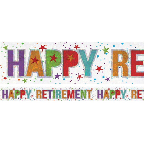 Multicoloured 'Happy Retirement' Holographic Foil Banner