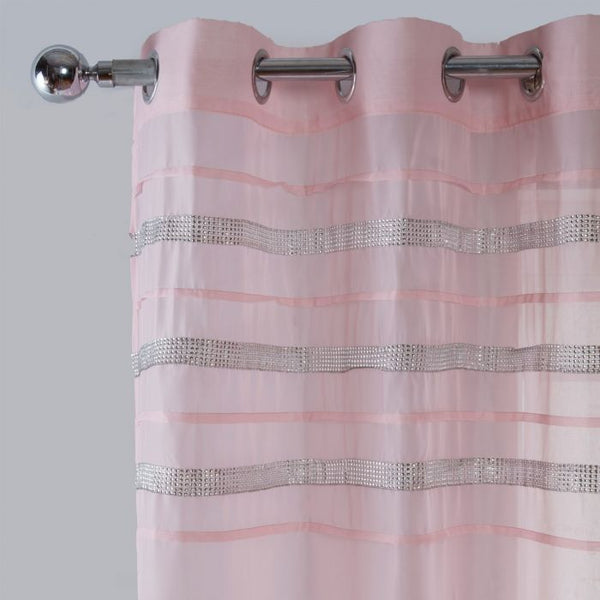Diamante Voile Net Curtains - Blush Pink