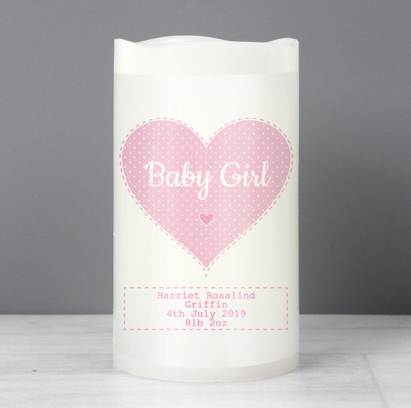 Personalised Stitch & Dot Baby Girl Nightlight LED Candle