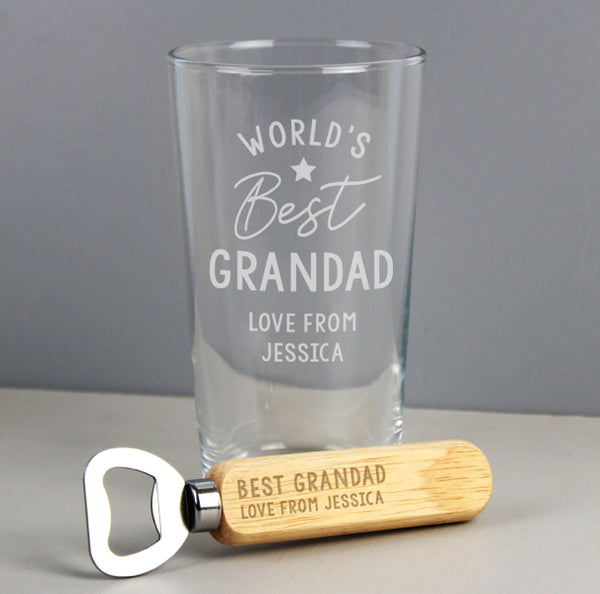 Personalised 'World's Best' Pint Glass & Bottle Opener