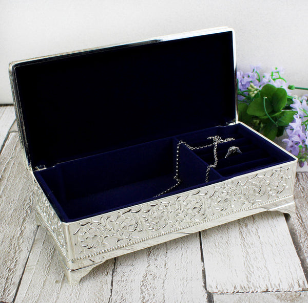 Personalised Swirls & Hearts Antique Silver Plated Jewellery Box