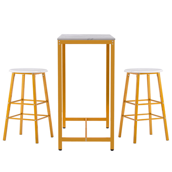 Simple Bar Table & Stools - Marble/Gold