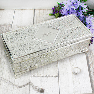 Personalised Classic Antique Silver Plated Jewellery Box