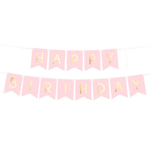 Pastel Pink & Gold Happy Birthday Banner